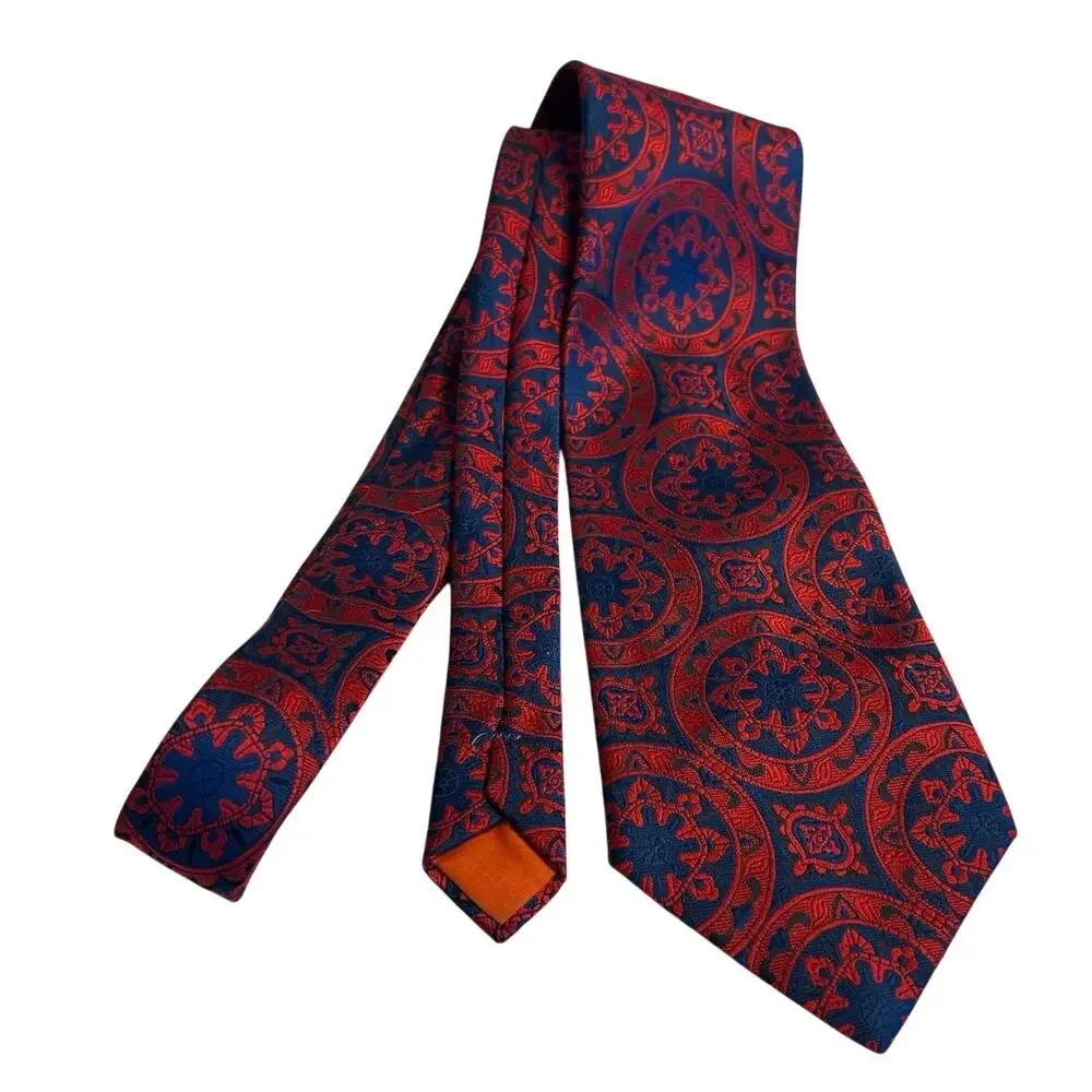 Vtg Necktie Ernst San Francisco Union EX Wide vibrant red/blue/medallion pattern